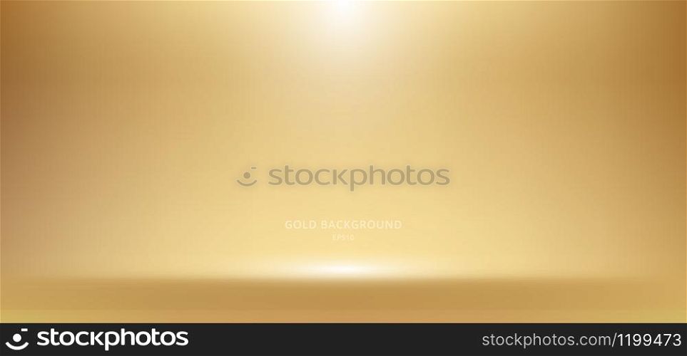 3D empty golden studio room background with spotlight on stage background. Display your product or artwork luxury style. Vector illustration