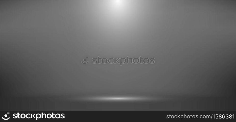 3D empty gray studio room background with spotlight on stage background. Display your product or artwork. Vector illustration