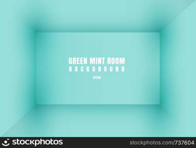 3D empty green mint room modern blank interior background. House, studio room. You can use for mockup you business project. Vector illustration