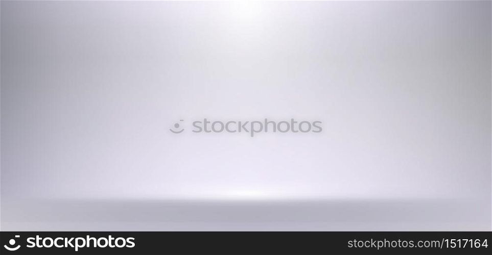 3D empty white and gray studio room background with spotlight on stage background. Display your product or artwork luxury style. Vector illustration