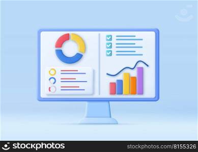 3D Financial report chart, SEO Optimization, web analytics and seo marketing concept. 3d rendering. Vector illustration. 3D SEO Optimization,