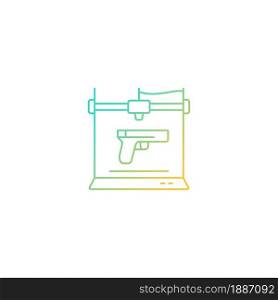3d firearms printing gradient linear vector icon. 3d printable gun fabrication. Licensed weapon manufacture. Thin line color symbol. Modern style pictogram. Vector isolated outline drawing. 3d firearms printing gradient linear vector icon