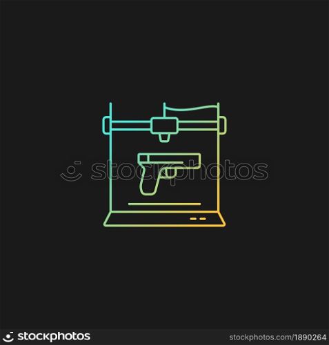 3d firearms printing gradient vector icon for dark theme. 3d printable gun fabrication. Licensed weapon manufacture. Thin line color symbol. Modern style pictogram. Vector isolated outline drawing. 3d firearms printing gradient vector icon for dark theme