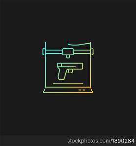 3d firearms printing gradient vector icon for dark theme. 3d printable gun fabrication. Licensed weapon manufacture. Thin line color symbol. Modern style pictogram. Vector isolated outline drawing. 3d firearms printing gradient vector icon for dark theme