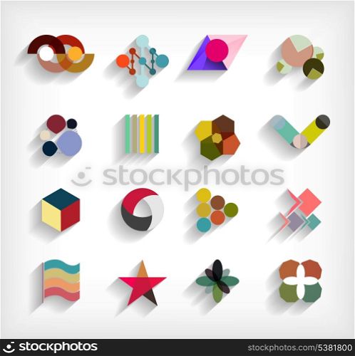 3d flat geometric abstract business icon set