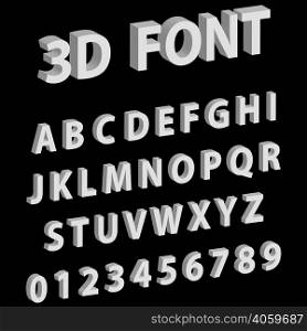 3D font letters and numbers of the English alphabet, vector. 3D font
