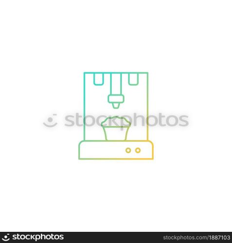 3d food printer gradient linear vector icon. Food products manufacturing. Using fresh natural ingredients. Thin line color symbol. Modern style pictogram. Vector isolated outline drawing. 3d food printer gradient linear vector icon