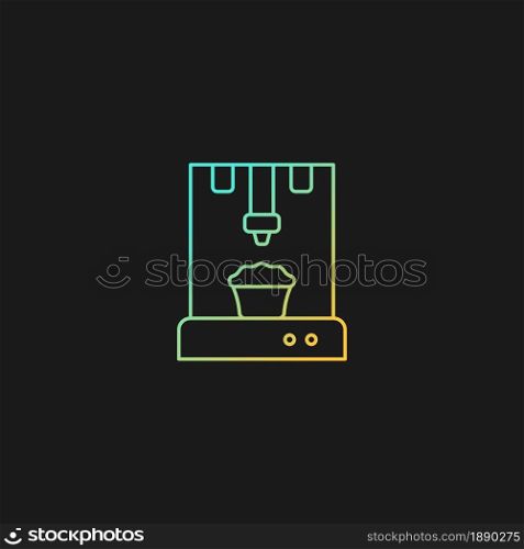 3d food printer gradient vector icon for dark theme. Food products manufacturing. Using fresh natural ingredients. Thin line color symbol. Modern style pictogram. Vector isolated outline drawing. 3d food printer gradient vector icon for dark theme