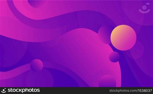 3d futuristic pink and purple wave background with circle sphere shapes vector graphic illustration. Abstract bright colorful waving flow with geometric element decorative surface. 3d futuristic pink and purple wave background with circle sphere shapes vector graphic illustration
