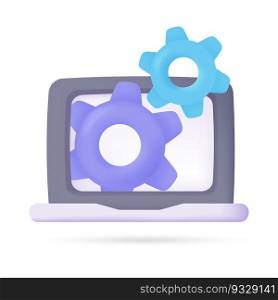 3D gears in a computer monitor Online web site maintenance repair concept
