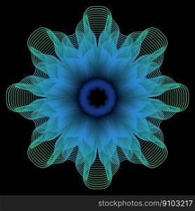 3D geometric gradient flower, decoration element. Digital colored flower on black background. Concept of futuristic art and modern technologies, vector ullustration.