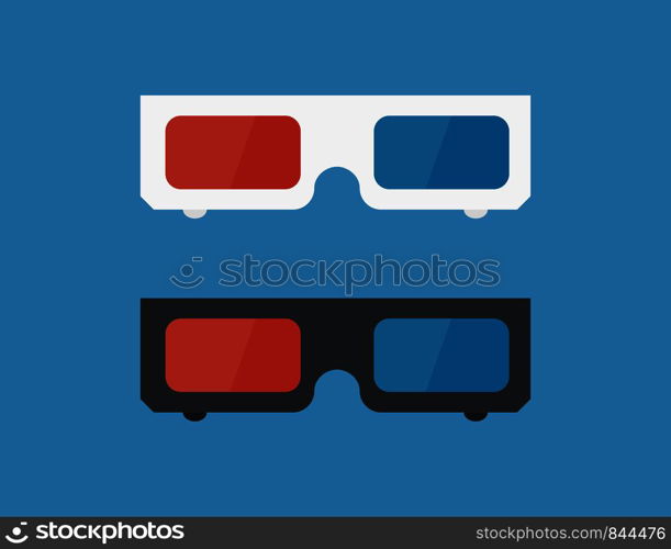 3d glasses for movie in cinema in black and white color. Isolated on blue background trendy flat style. EPS 10. 3d glasses for movie in cinema in black and white color. Isolated on blue background trendy flat style.