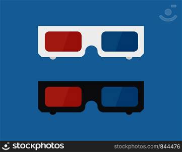 3d glasses for movie in cinema in black and white color. Isolated on blue background trendy flat style. EPS 10. 3d glasses for movie in cinema in black and white color. Isolated on blue background trendy flat style.