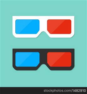 3d glasses icon in flat style. Stereo glasses for cinema or movie on isolated background. Red and blue vision eyeglasses for theater. Black and white spectacles. Design vector illustration. 3d glasses icon in flat style. Stereo glasses for cinema or movie on isolated background. Red and blue vision eyeglasses for theater. Black and white spectacles. Design vector illustration.