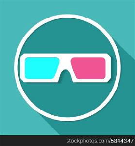 3d glasses icons on white circle with a long shadow