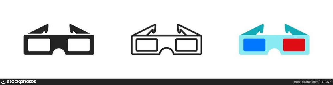 3D glasses outline icon on light background. Blue-red glasses sign. Cinema 3D spectacles. Movie wathing concept. Simple flat design. Vector illustration. 3D glasses outline icon on light background. Blue-red glasses sign. Cinema 3D spectacles. Movie wathing concept. Simple flat design. Vector illustration. 