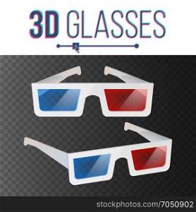 3d Glasses Vector. Red, Blue Stereoscopic. Paper Cinema 3d Object Glasses. Isolated On Transparent Background Illustration. 3d Glasses Vector. Red, Blue Stereoscopic. Paper Cinema 3d Object Glasses. Isolated On Transparent Background