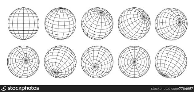 3d globe grid, planet sphere and ball wireframe. Vector Earth globe surface with discrete global grid or mosaic of longitude and latitude meridians and parallels, isolated world map wire frame net. 3d globe grid, planet sphere and ball wireframe