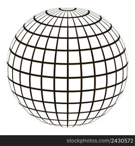 3d globe with a coordinate grid Meridian and parallel, the field lines on the surface Meridian and parallel, vector template graticule