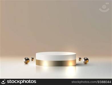 3D gold and white color podium in a clean studio room. Showcase your professional products display with elegance and sophistication. Perfect for marketing, advertising, and branding purposes.