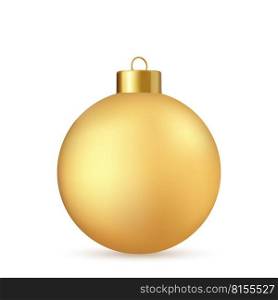 3d Gold Christmas ball Isolated on white background. . New year toy decoration. Holiday decoration element. 3d rendering. Vector illustration. Gold Christmas ball