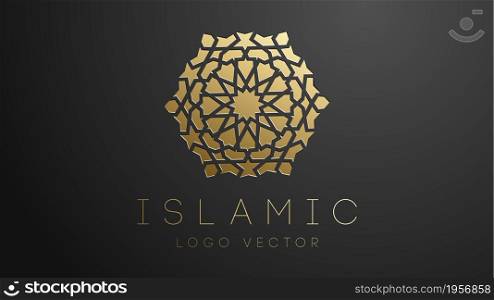 3D Gold Islamic logo. Geometric islamic ornament round mandala.. 3D Gold Islamic logo. Geometric islamic ornament round mandala. Muslim logo EPS 10