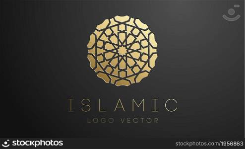 3D Gold Islamic logo. Geometric islamic ornament round mandala.. 3D Gold Islamic logo. Geometric islamic ornament round mandala. Muslim logo EPS 10
