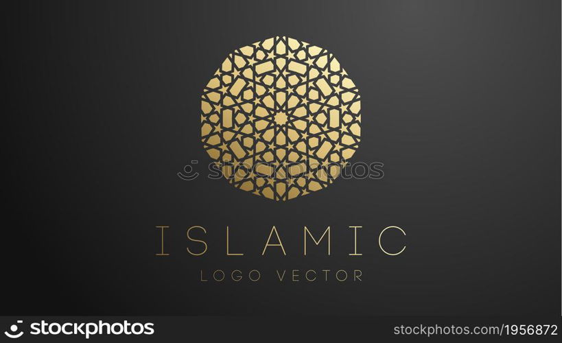 3D Gold Islamic logo. Geometric islamic ornament round mandala.. 3D Gold Islamic logo. Geometric islamic ornament round mandala. Muslim logo EPS 10