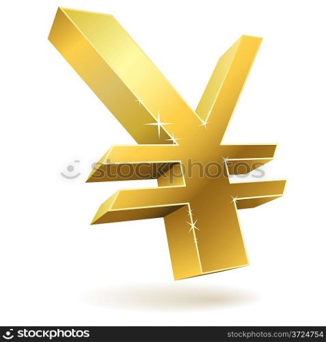 3D golden Japanese yen sign isolated on white vector illustration.