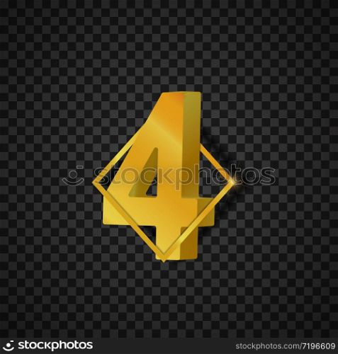 3D golden number collection, graphic desing object vector illustration. Typography classic style chrome alphabet font isolated on transparent background