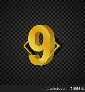 3D golden number collection, graphic desing object vector illustration. Typography classic style chrome alphabet font isolated on transparent background