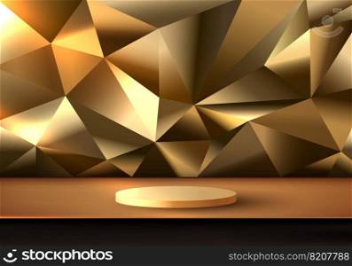 3D golden podium with gold polygon geometric background luxury style. Vector illustration