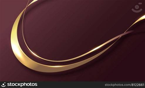3D golden ribbon curved shape elements on red background luxury style. Vector illustration