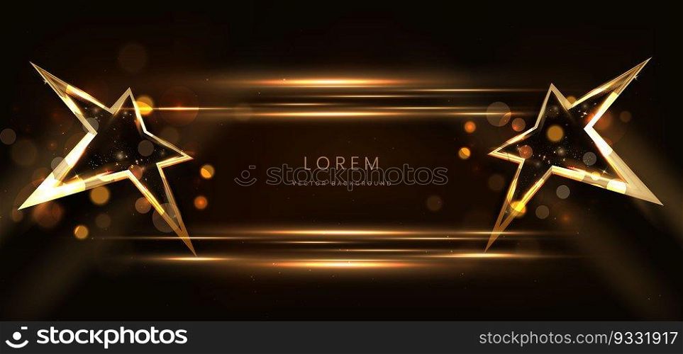 3D golden star with golden on black background with lighting effect and sparkle. Luxury template celebration award design. Vector illustration