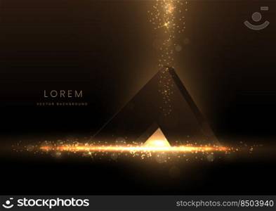 3d golden triangle with on dark background with lighting effect and sparkle. Template luxury premium award design. Vector illustration