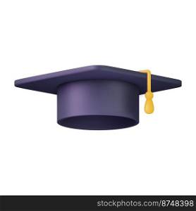 3d Graduation cap icon. High school college university complete. College cap, mortar board. Education, degree ceremony concept. 3d rendering. Vector illustration. 3d Graduation cap icon.