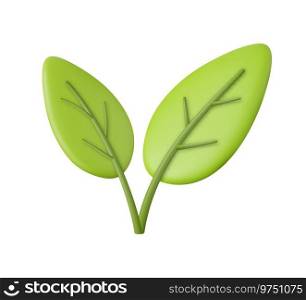 3d Green leaf. Leaf of tree and plant. Icon of organic plant. Symbol of environment and tree. 3D rendering. Vector illustration. 3d Green leaf. eco leaves.