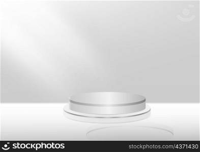 3D grey color background display product podium. You can use for show cosmetic products, stage showcase, mockup. Vector illustration