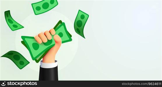 3d hand holding a stack of money. The concept of financial success and income. Vector illustration. 3d hand holding a stack of money. The concept of financial success and income.