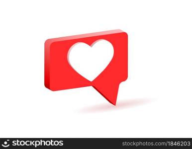 3d heart, mark of a social network fan, vector illustration on a white background.