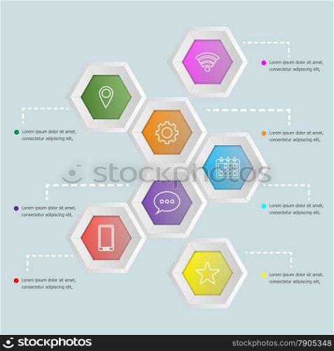 3D hexagon shape infographic template, stock vector