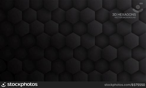 3D Hexagons Pattern Dark Gray Minimalistic Technological Abstract Background. 3D Vector Hexagon Pattern Dark Gray Abstract Background