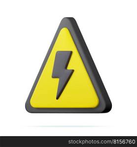 3d High voltage icon, danger. Electric hazard sign with lighting or thunder icon in yellow triangle. caution and danger warning symbol, shock hazard mark. 3d rendering. Vector illustration. 3d High voltage icon, danger