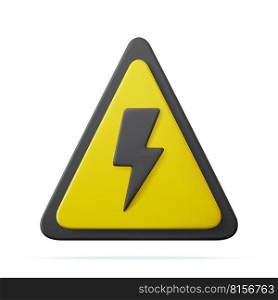 3d High voltage icon, danger. Electric hazard sign with lighting or thunder icon in yellow triangle. caution and danger warning symbol, shock hazard mark. 3d rendering. Vector illustration. 3d High voltage icon, danger