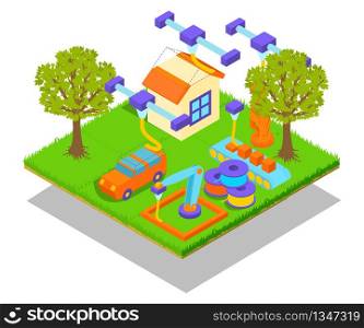 3D House concept banner. Isometric banner of 3D house vector concept for web, giftcard and postcard. 3D House concept banner, isometric style