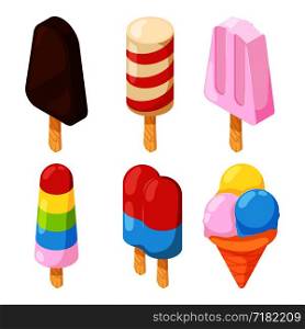 3d icecream. Vector isometric pictures. Ice cream summer, dessert sweet food illustration. 3d icecream. Vector isometric pictures