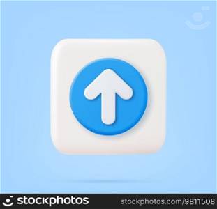 3d icon upload data to cloud computing concept for file sharing and data transfer system. Upload to server with white up arrow use for mobile app, website. 3d rendering. Vector illustration. 3d icon upload data to cloud
