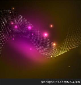 3D illuminated wave of glowing particles. 3D illuminated wave of glowing particles. HUD design element. Technology digital splash concept