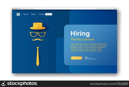 3D illustration of Hiring and recruitment business concept.Creative interface web design Paper art and craft with minimalist style.hat,tie,glasses,Mustache,job offers, job advertisement,art. vector