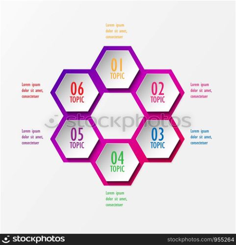 3D infographic template six options, Business hexagonal diagram
